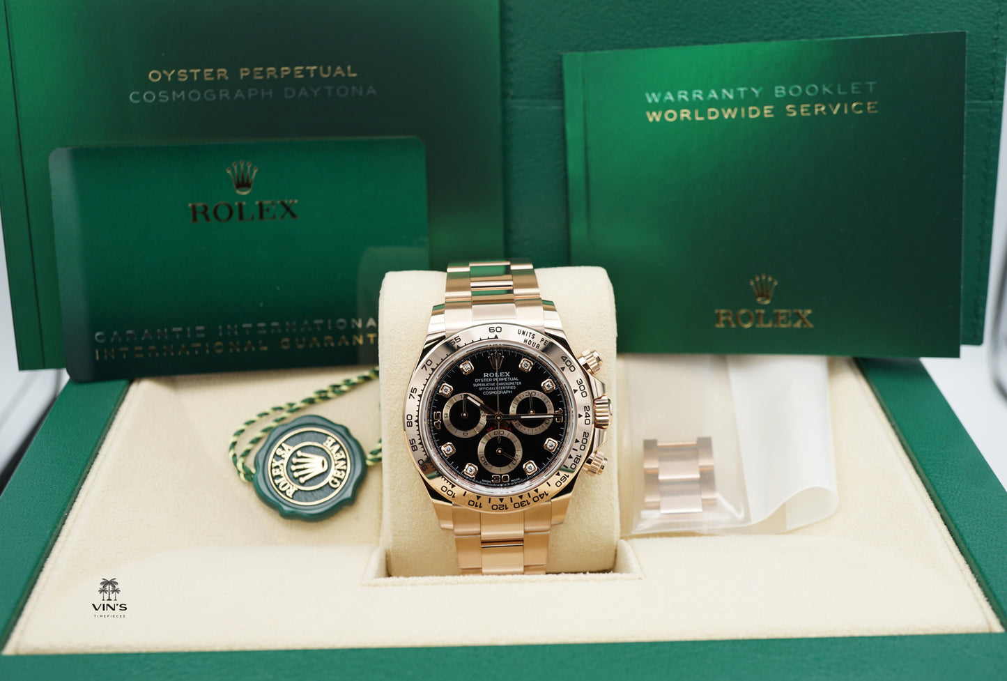 Rolex 116505 Cosmograph Daytona Vàng Hồng 18K Mặt Số Đen Đính Kim Cương 2023