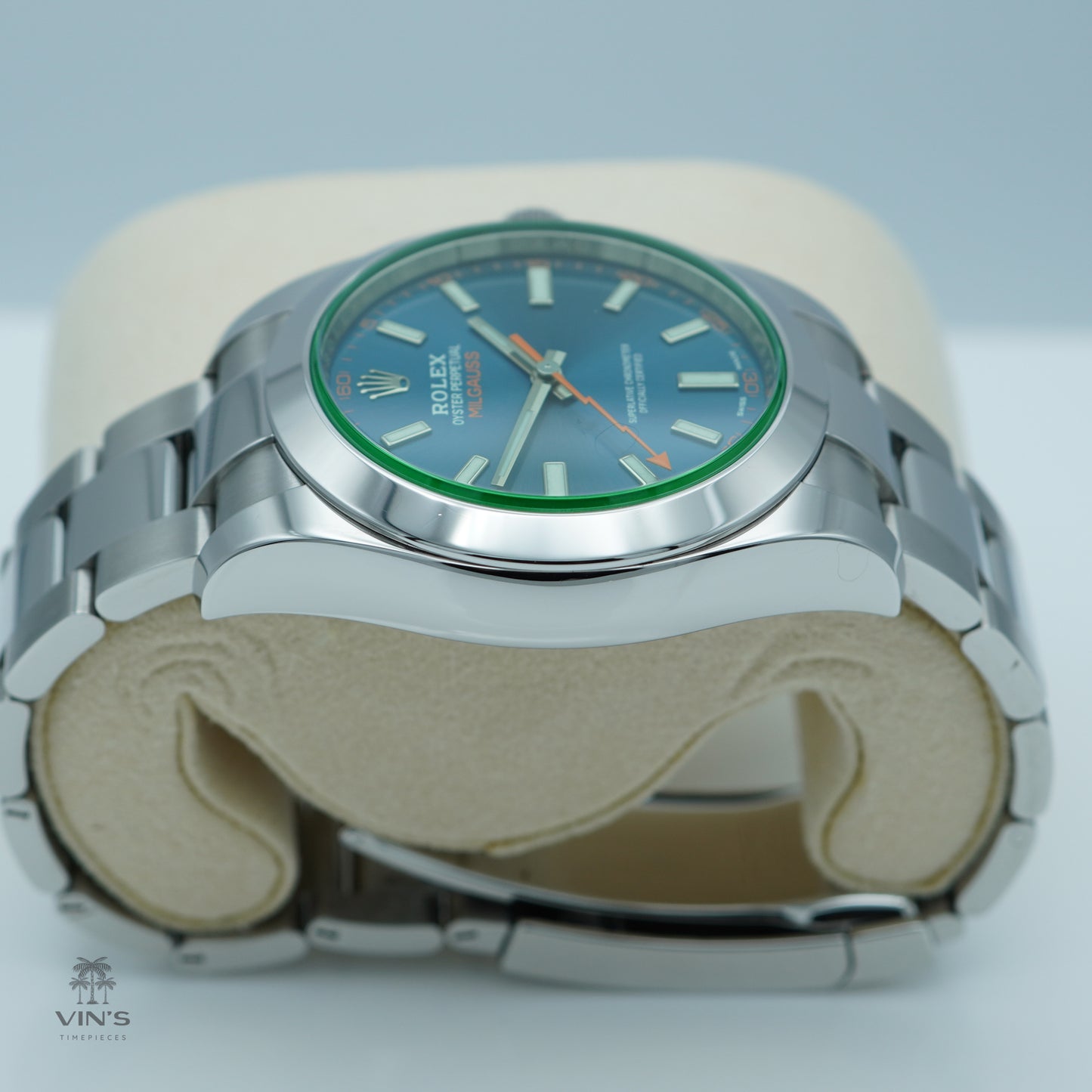 Rolex 116400GV Milgauss Green Crystal Z Blue Dial 2019