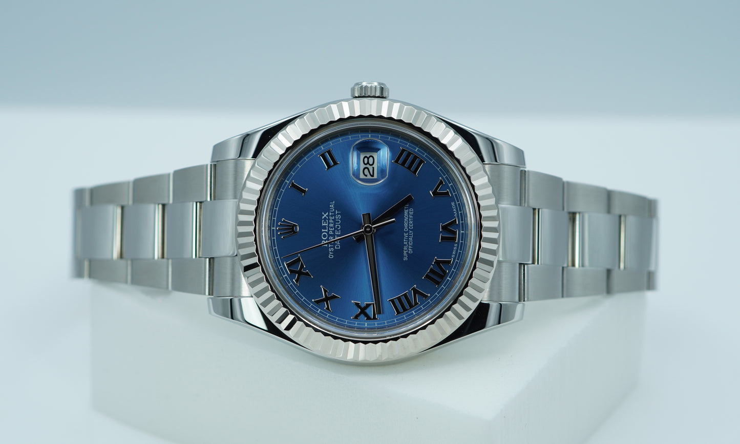 Rolex 116334 Datejust 2 Viền Khía Mặt Số Xanh La Mã Dây Đeo Oyster
