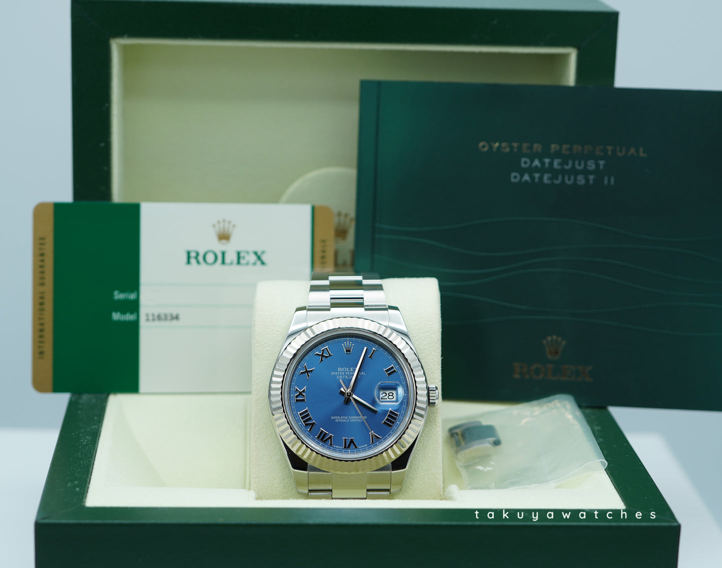 Rolex 116334 Datejust 2 Viền Khía Mặt Số Xanh La Mã Dây Đeo Oyster