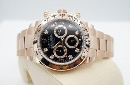 Rolex 116505 Cosmograph Daytona Vàng Hồng 18K Mặt Số Đen Đính Kim Cương 2023