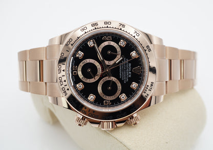 Rolex 116505 Cosmograph Daytona Vàng Hồng 18K Mặt Số Đen Đính Kim Cương 2023