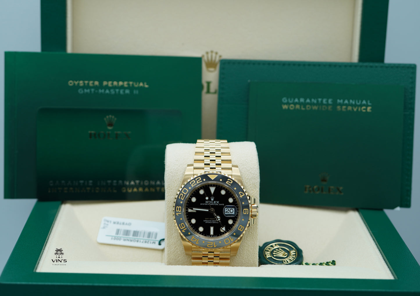 Rolex 126718GRNR GMT Master 2 Vàng Vàng Viền Xám Đen Dây Jubilee 2023