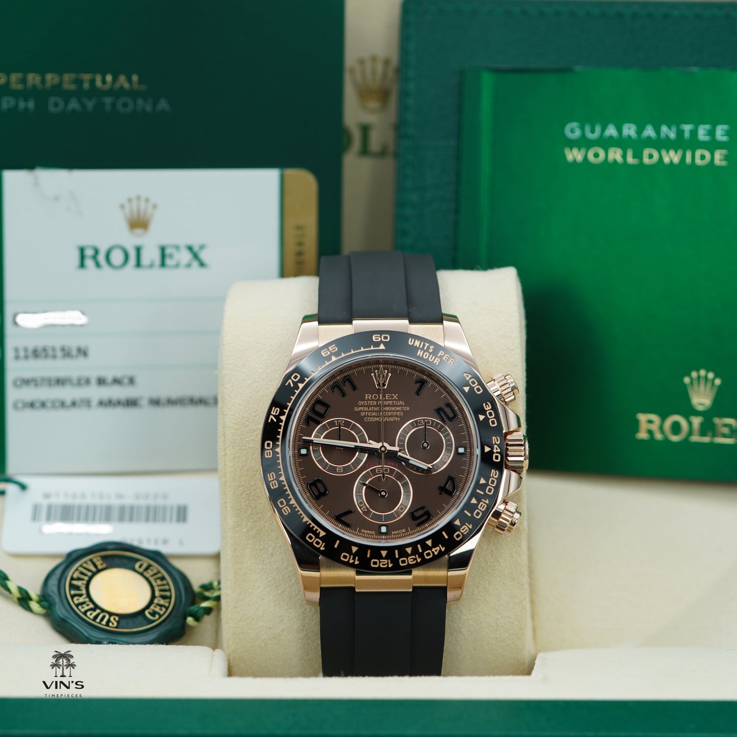 Rolex 116515LN Daytona Rose Gold Chocolate Arabic Dial với Dây Đeo Oysterflex