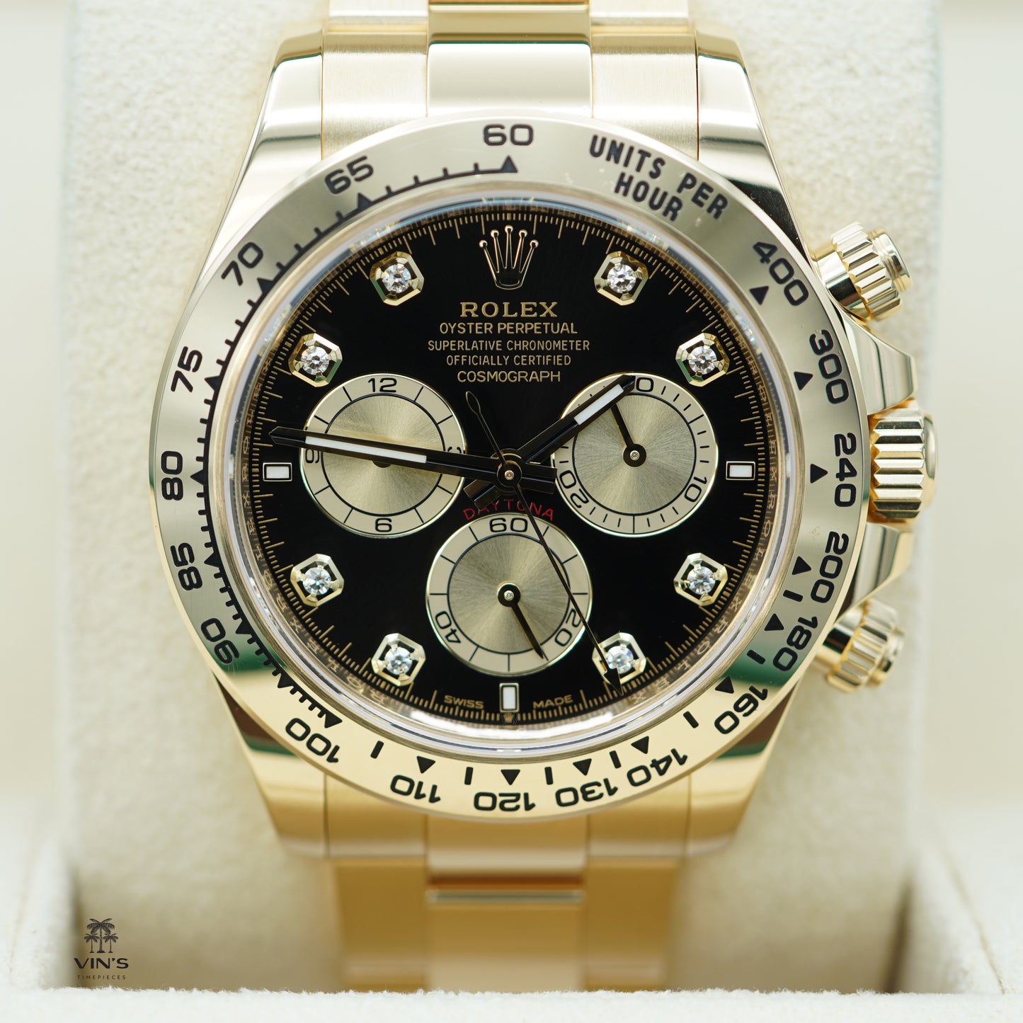 Rolex 126508 Daytona Vàng Vàng Mặt Số Đen Kim Cương Vàng Mẫu 2024
