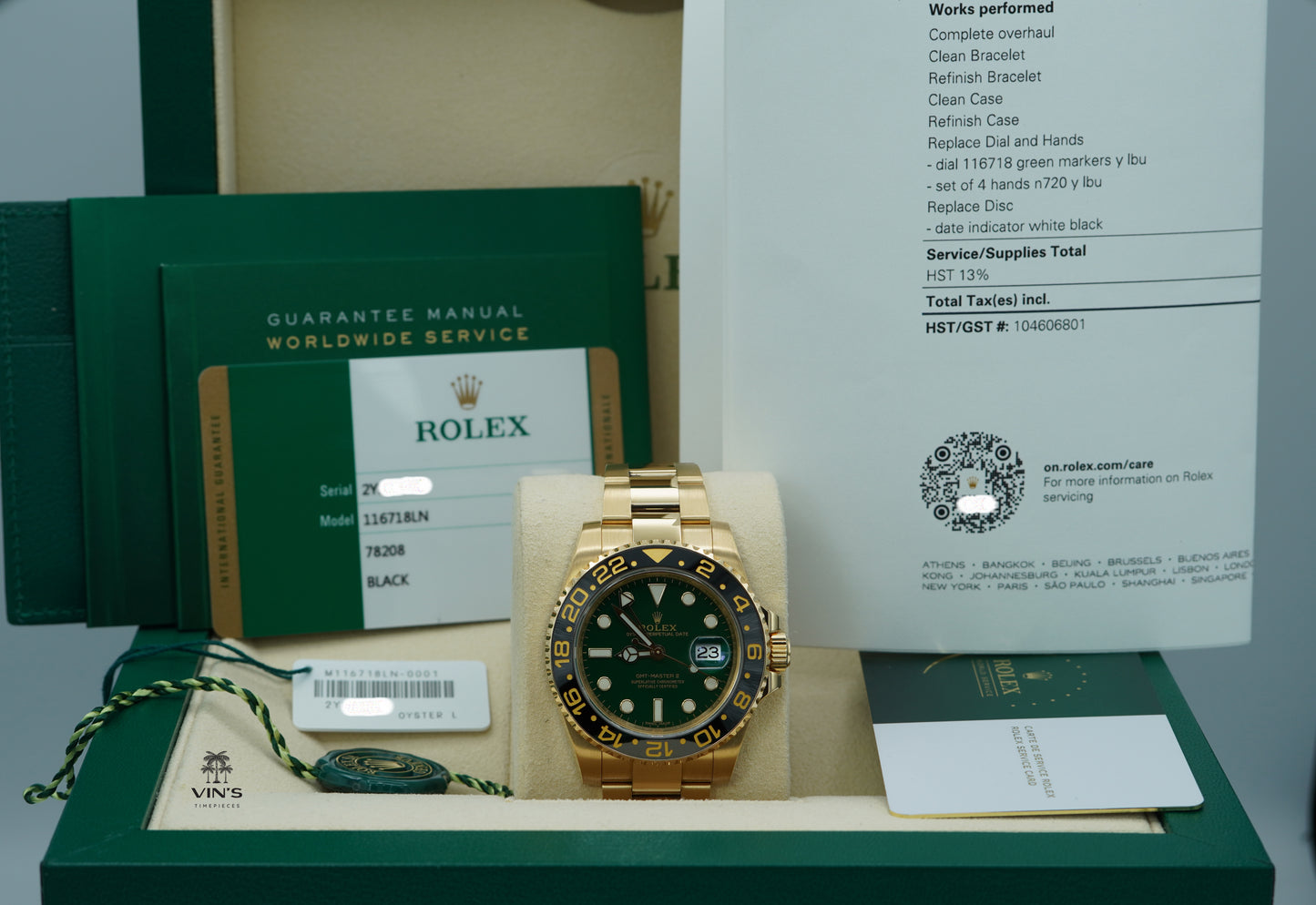 Rolex 116718LN GMT Master 2 Vàng Vàng 18K Mặt Số Xanh Lá Đã Được Bảo Dưỡng Tại Rolex Service Center